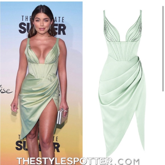 NEW House of CB Faye Corset Satin Dress Pistachio Green Size Small - Picture 2 of 9